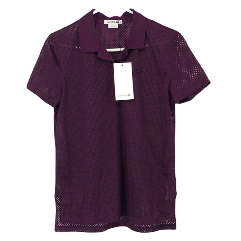 NWT Lacoste plum purple perforated pullover see through polo tshirt